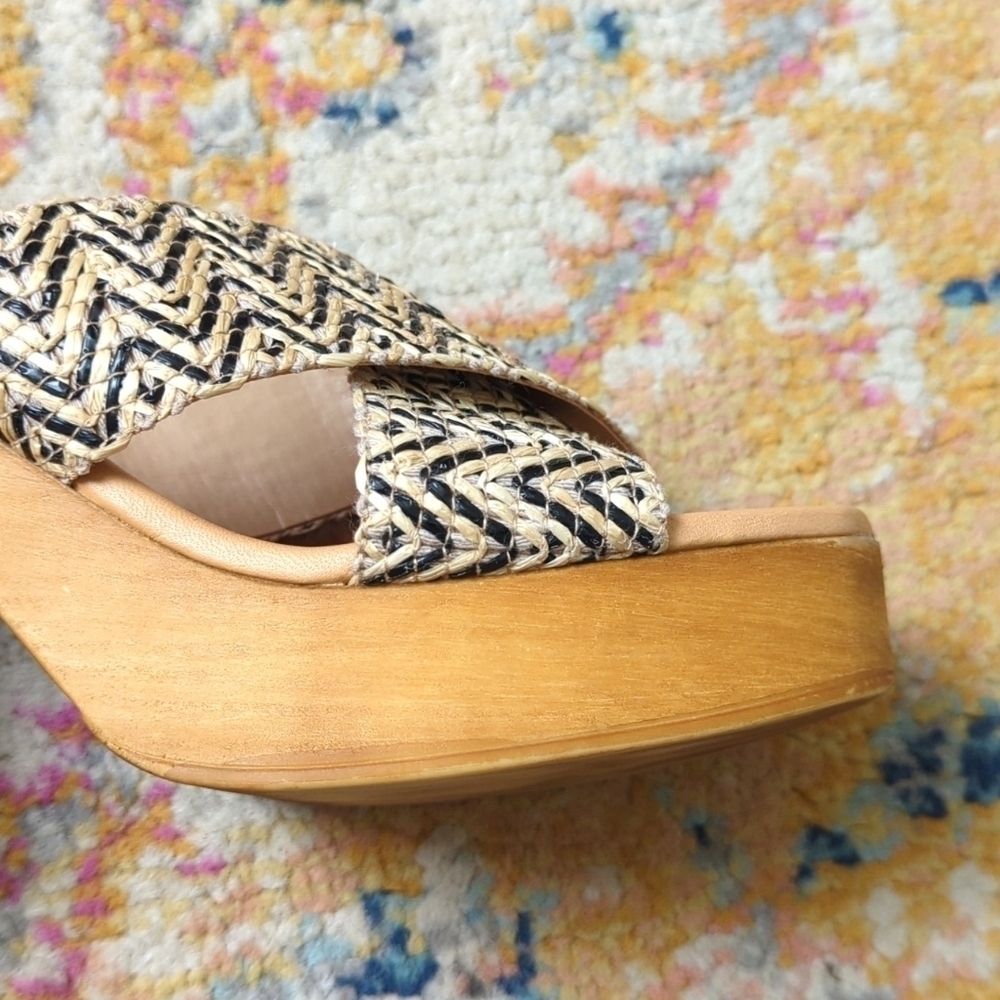 Avellini Woven Criss Cross Open Toe Slip On Heeled Platform Sandals Tan 9.5 - Picture 10 of 16